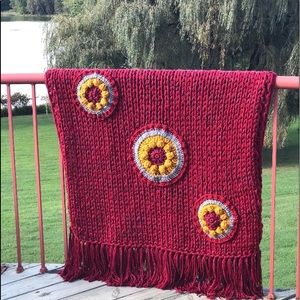 Handknitted Decorative Chunky Red Throw